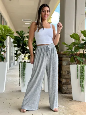 "Tricie" High Waisted Flare Legs Metallic Pants