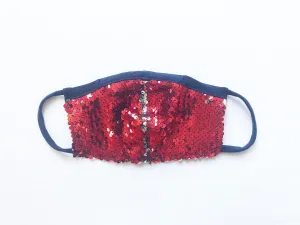 Red and Silver Flip Sequin Face Mask with Straw Hole