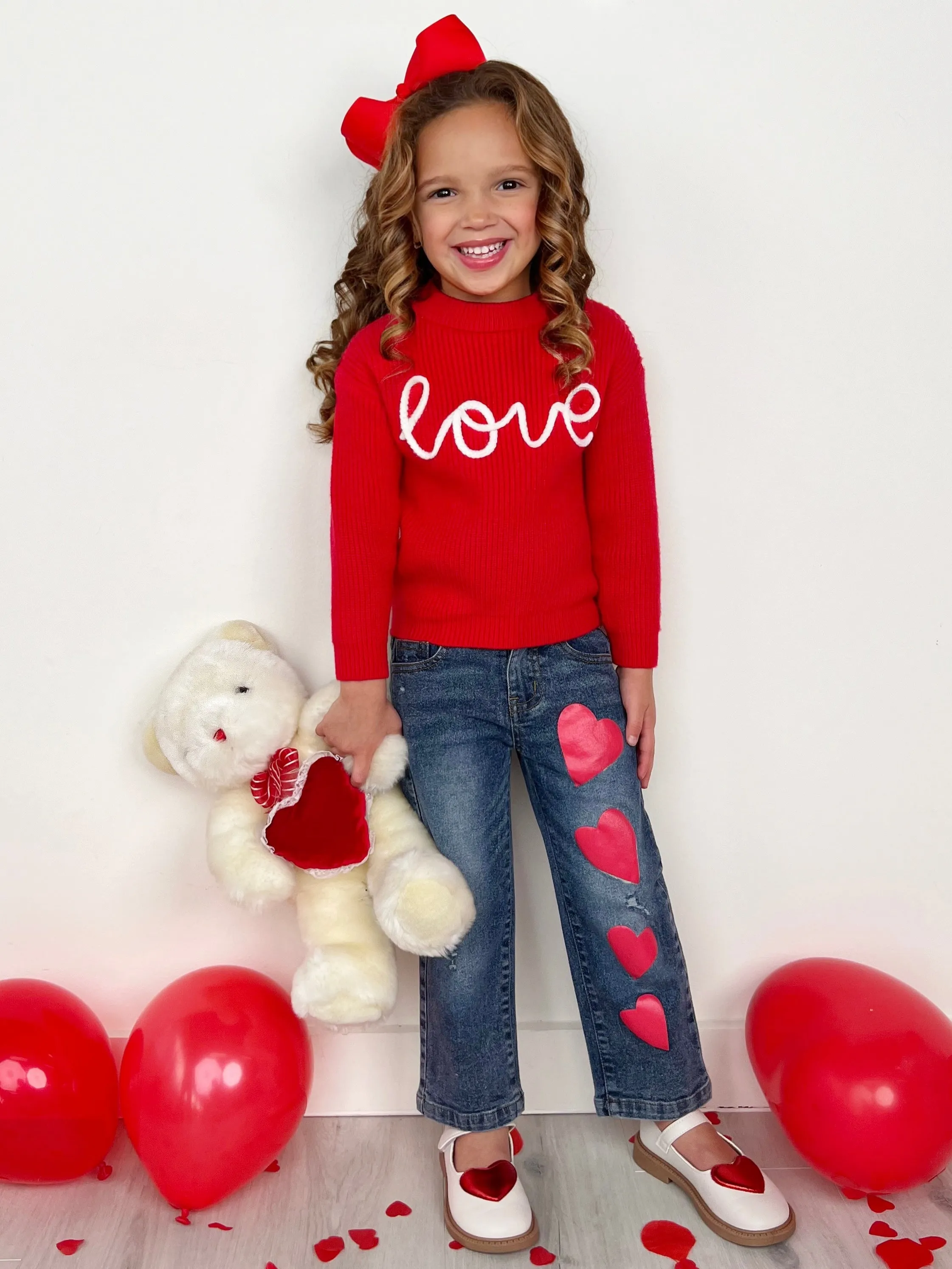 Red Love Sweater and Heart Denim Pant Set