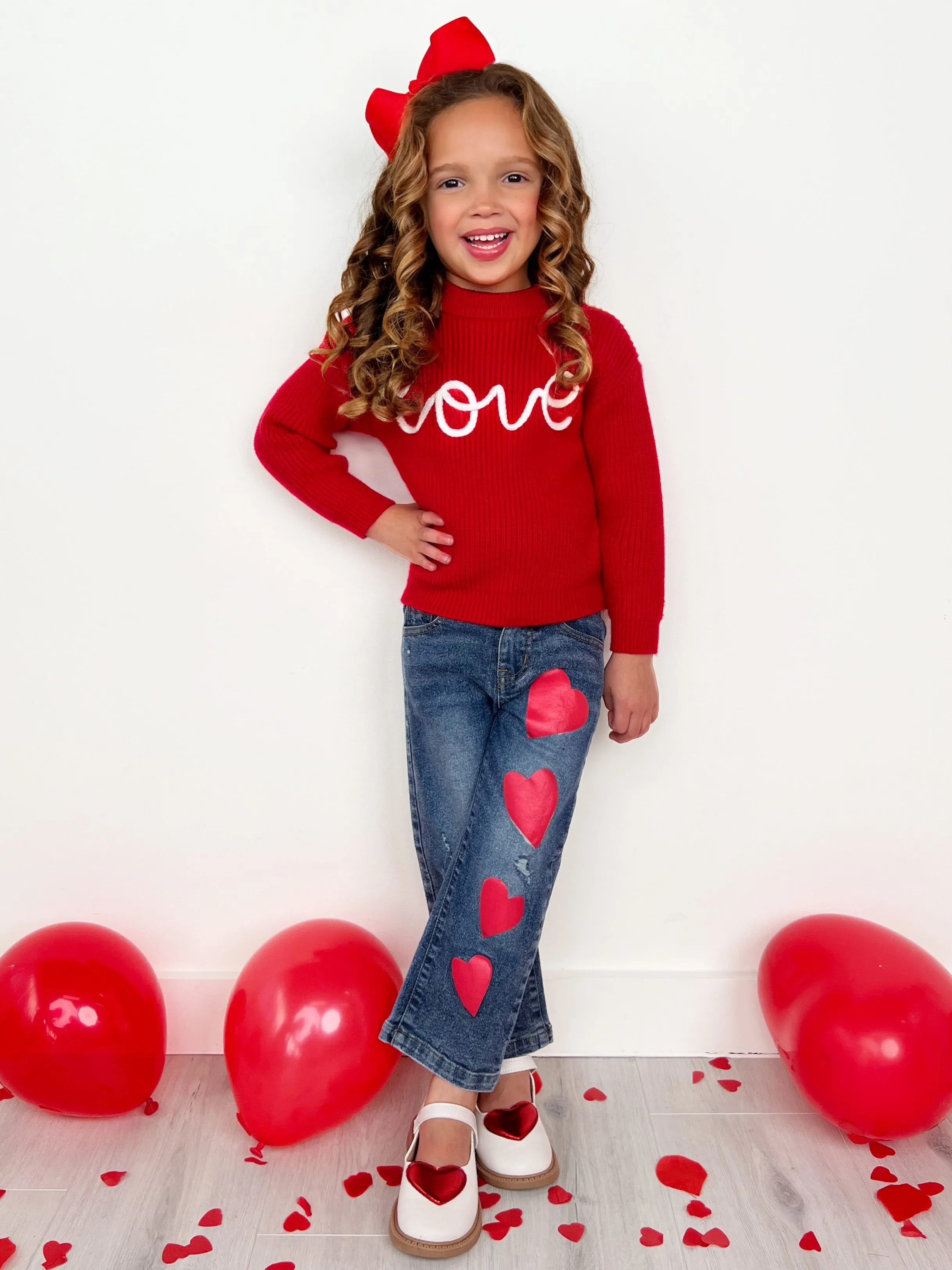 Red Love Sweater and Heart Denim Pant Set