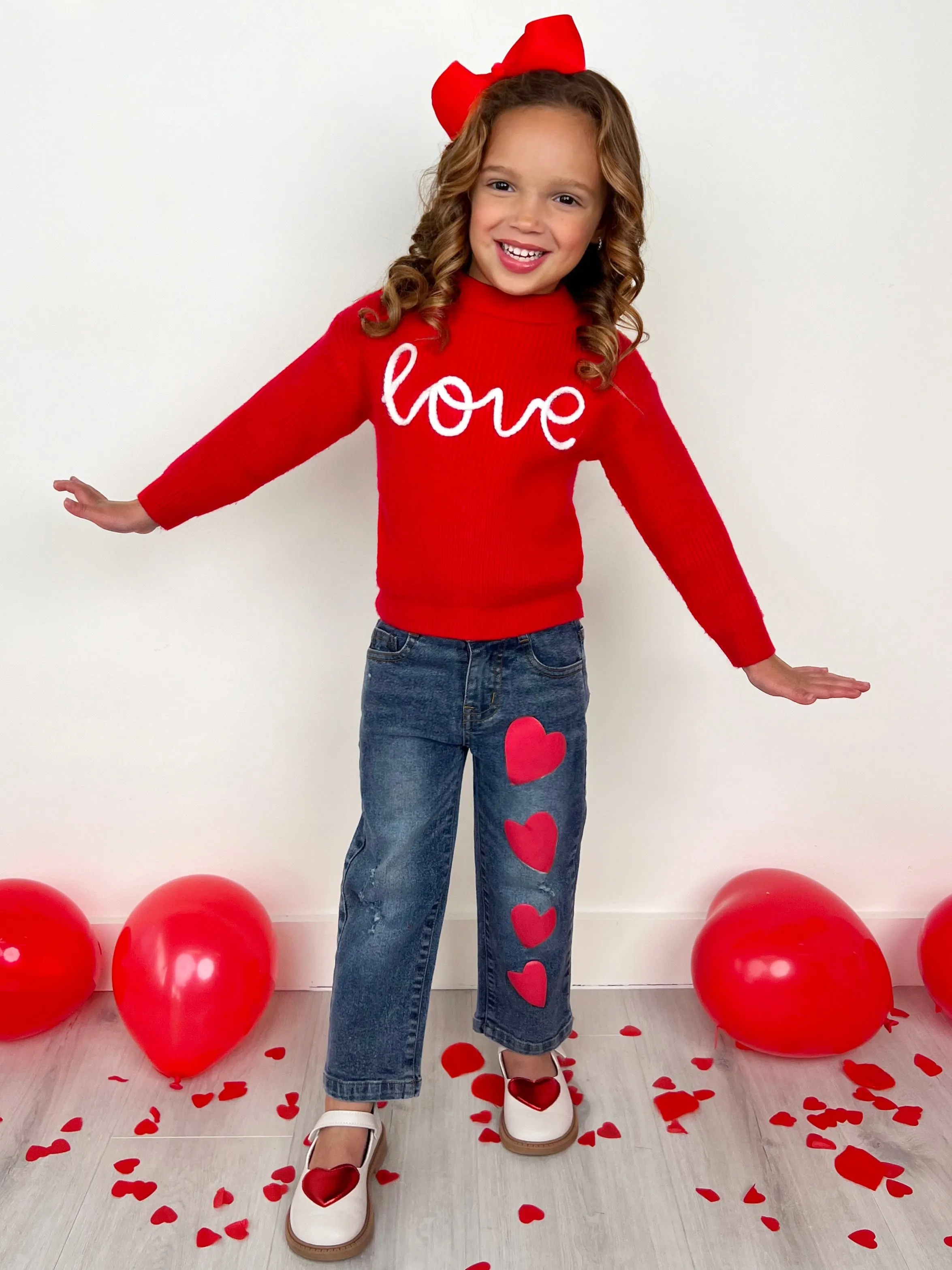 Red Love Sweater and Heart Denim Pant Set