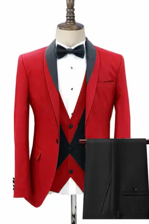 Red Three Pieces Fashion Shawl Lapel Men Suits for Wedding