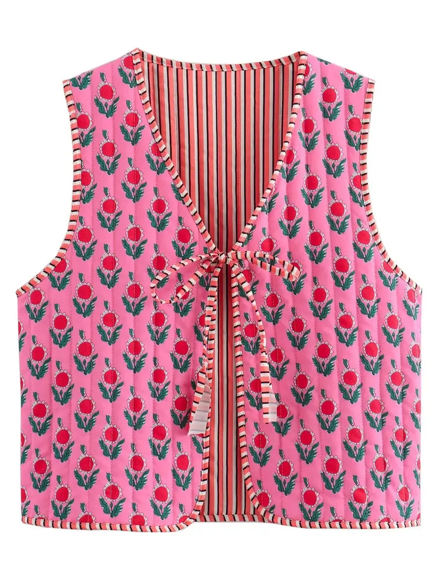 Reversible Fuchsia Floral Quilted Gilet Outwear Vest