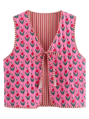 Reversible Fuchsia Floral Quilted Gilet Outwear Vest