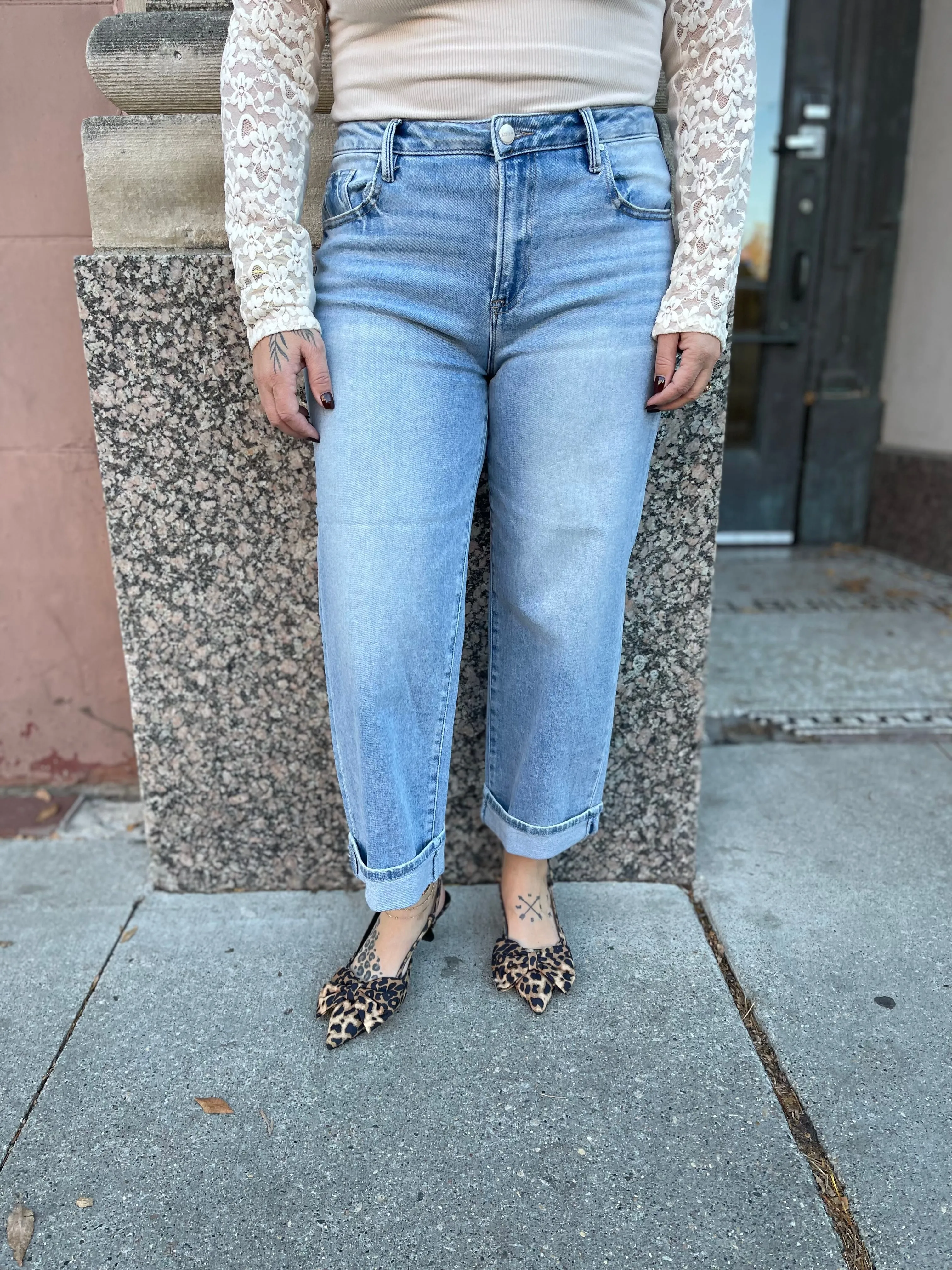 Risen Barrel Turn Up Cuffed Jeans