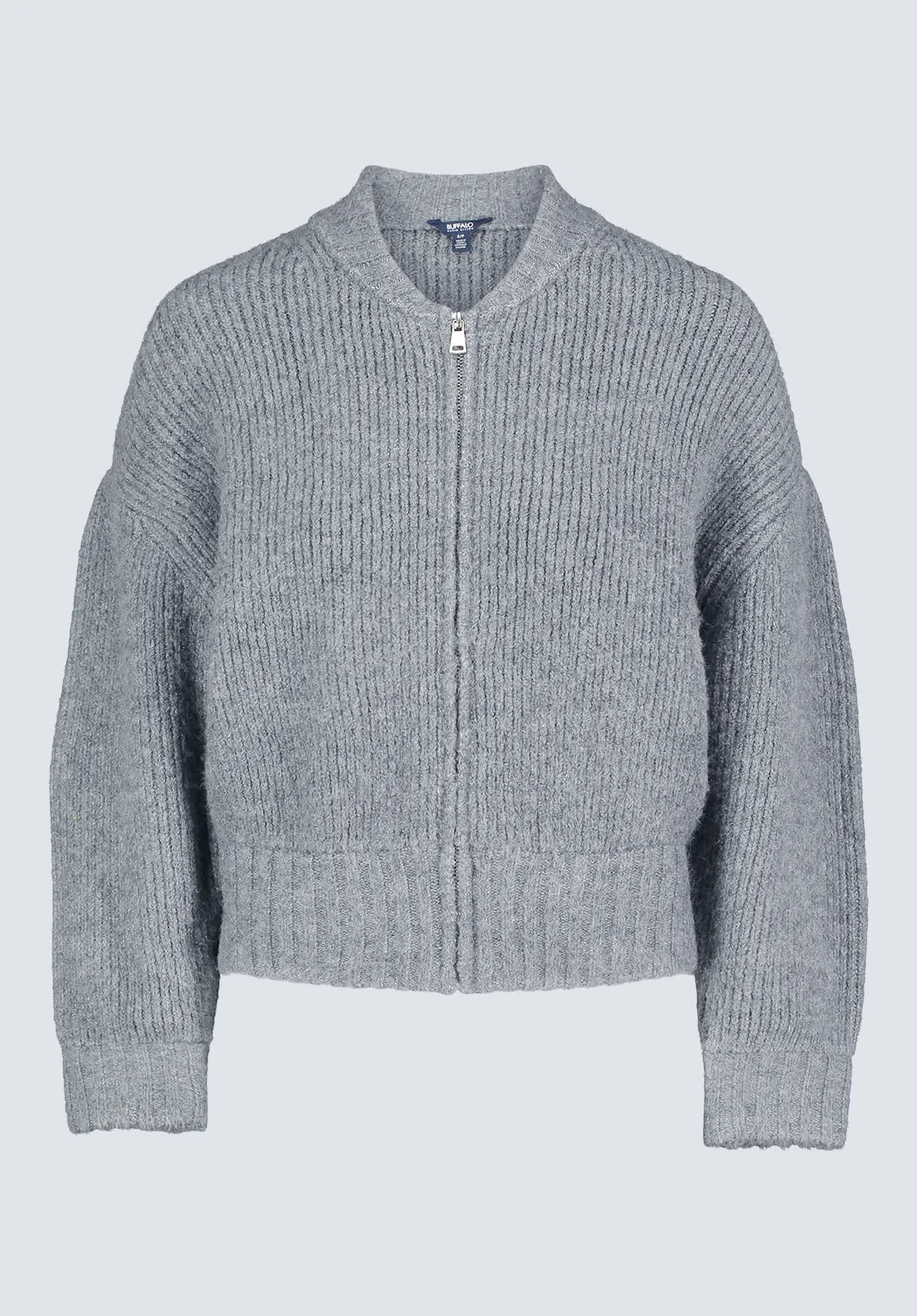 Rudie Women's Ribbed Knit Zip-Up Cardigan, Grey - SW0097H