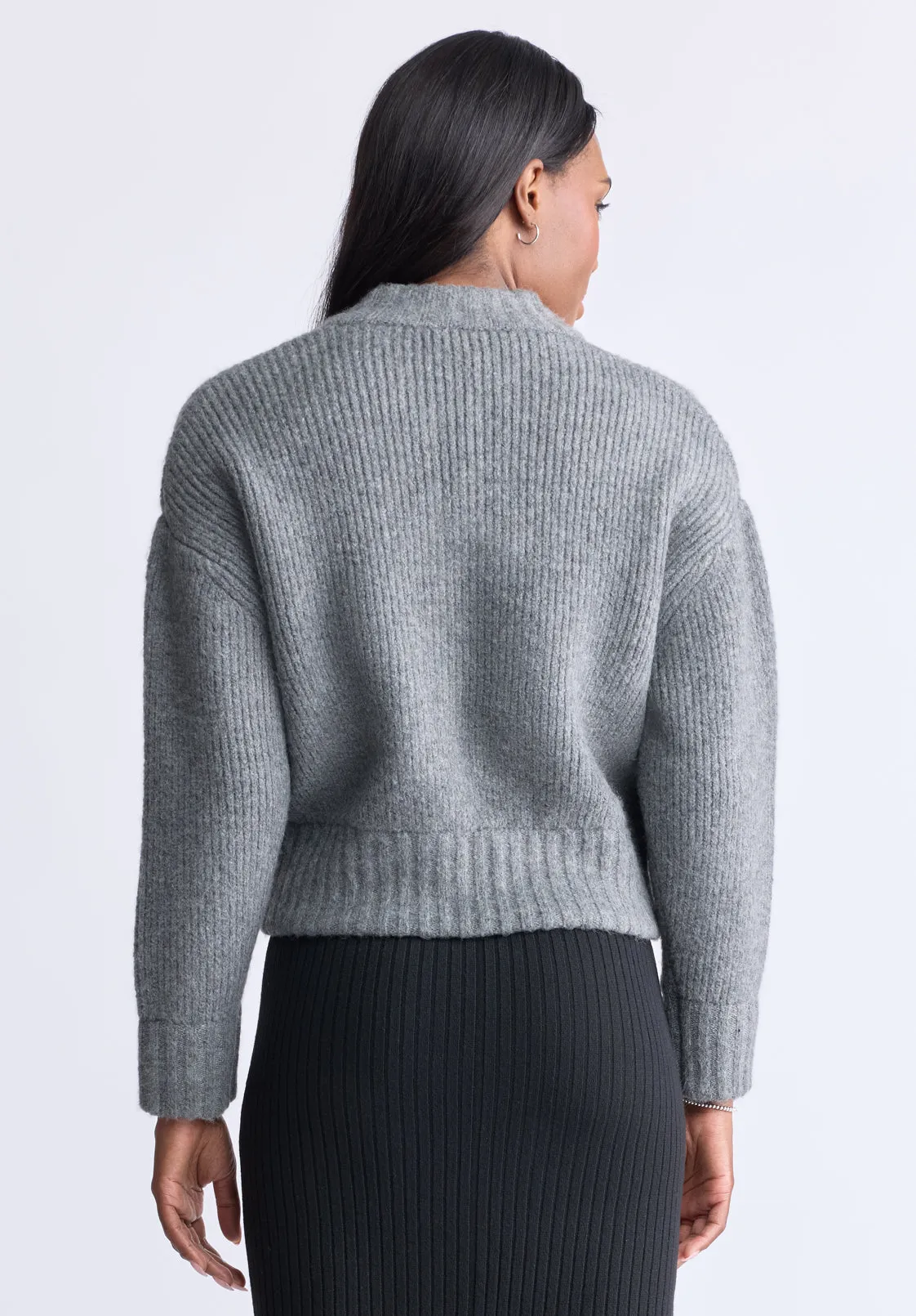 Rudie Women's Ribbed Knit Zip-Up Cardigan, Grey - SW0097H