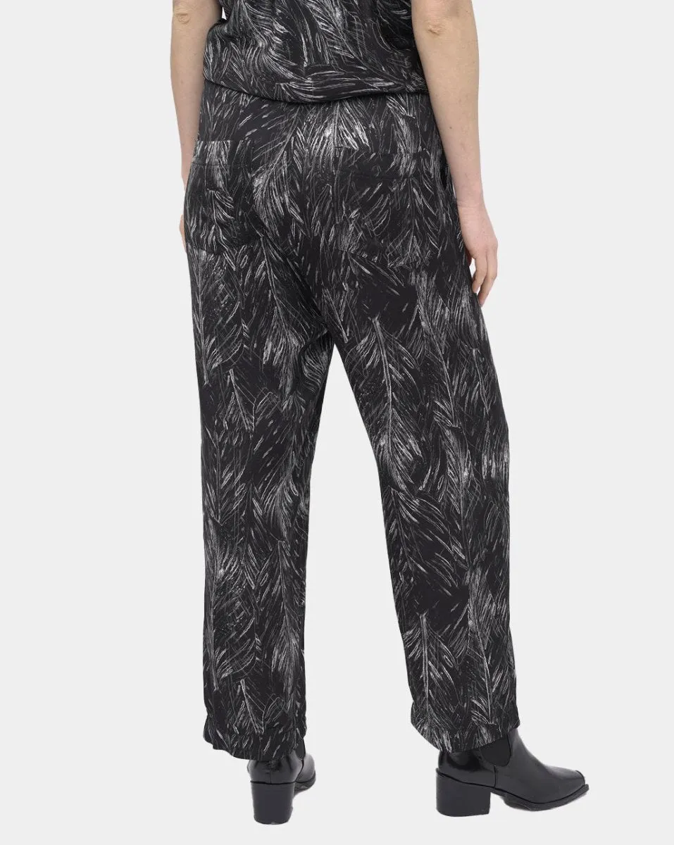 Ruffle Leaf Print Drawstring Elastic Pant
