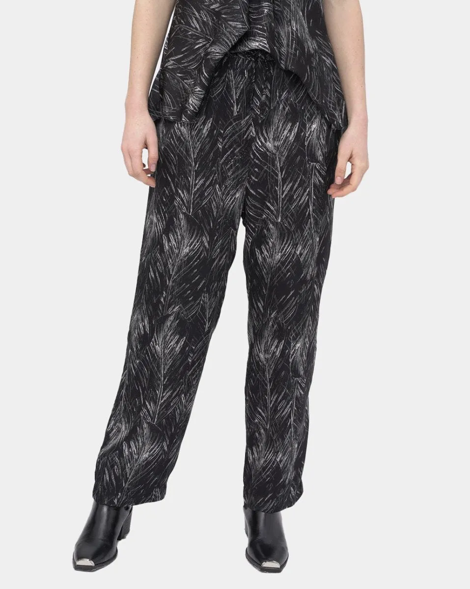 Ruffle Leaf Print Drawstring Elastic Pant