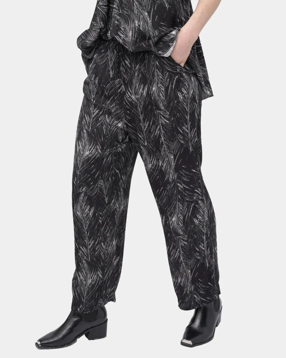 Ruffle Leaf Print Drawstring Elastic Pant