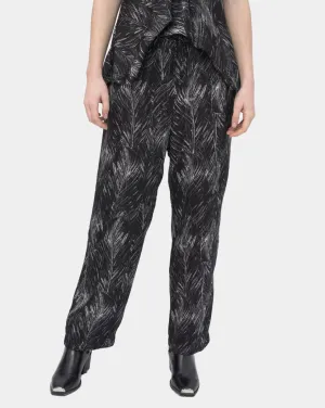 Ruffle Leaf Print Drawstring Elastic Pant