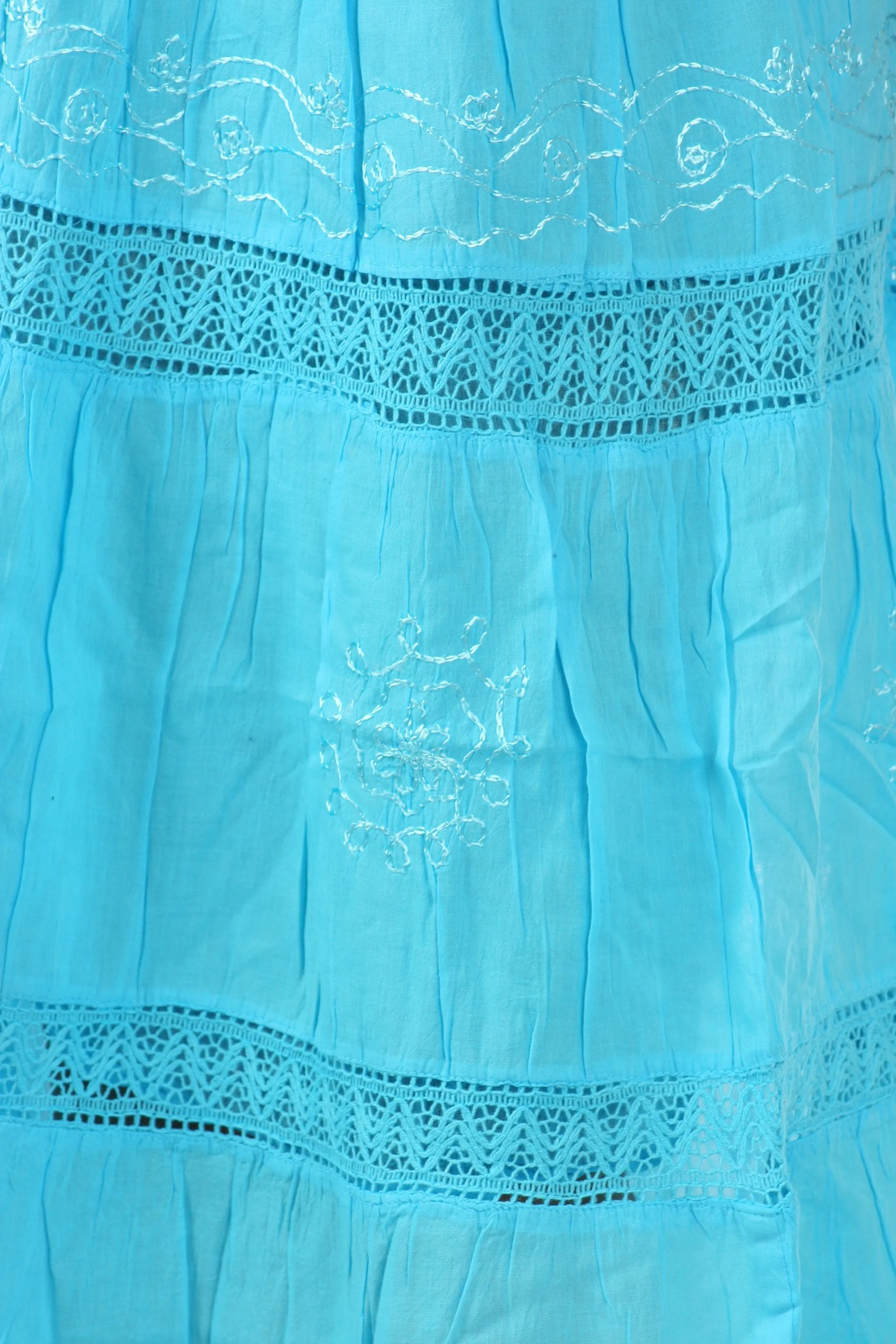 Sakkas Solid Embroidered Gypsy Bohemian Mid Length Cotton Skirt
