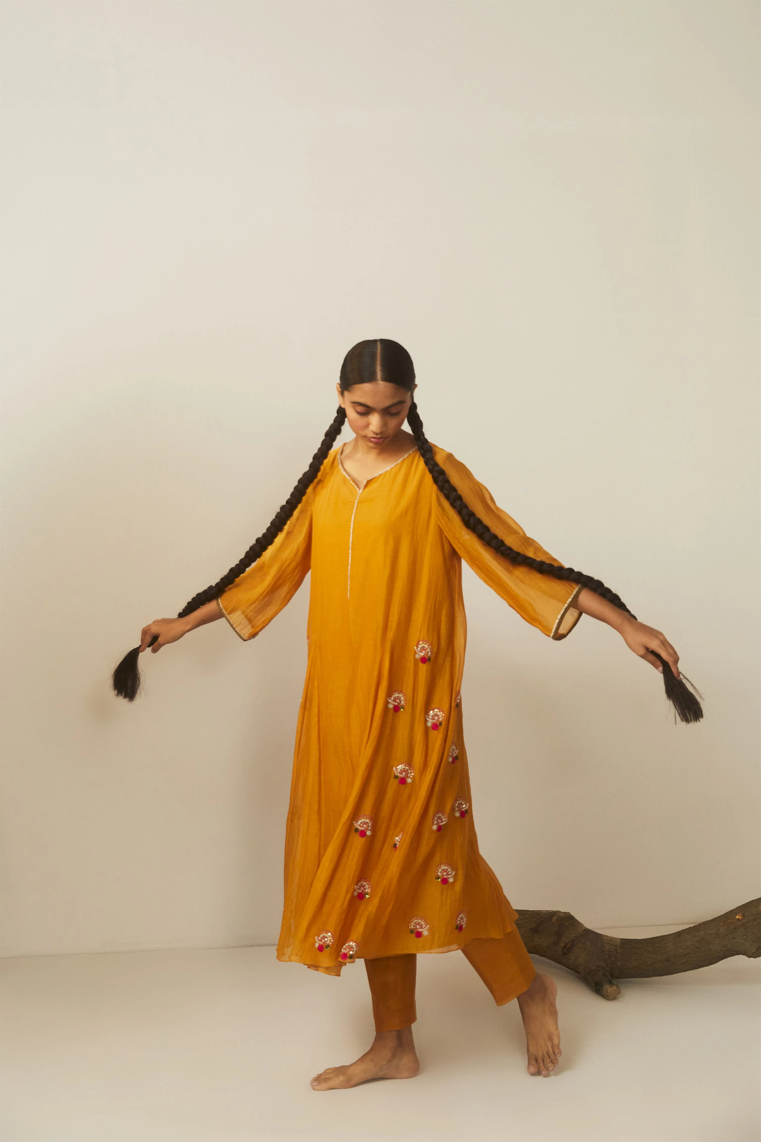 Sarang Kaur Bayview Avenue Mango Hathi Kurta Pant Set Chanderi silk Bareeki SK01294