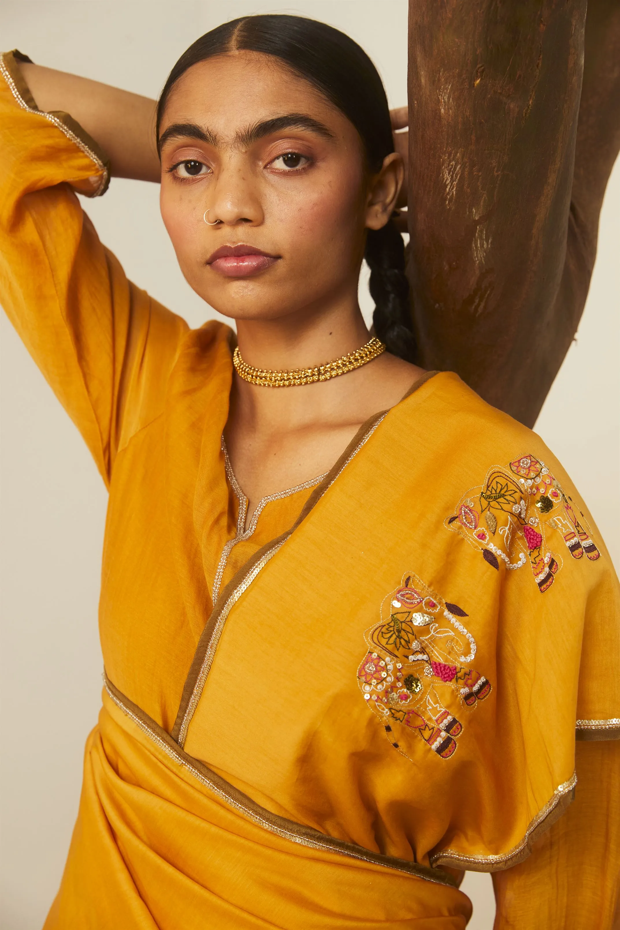 Sarang Kaur Bayview Avenue Mango Hathi Kurta Pant Set Chanderi silk Bareeki SK01294