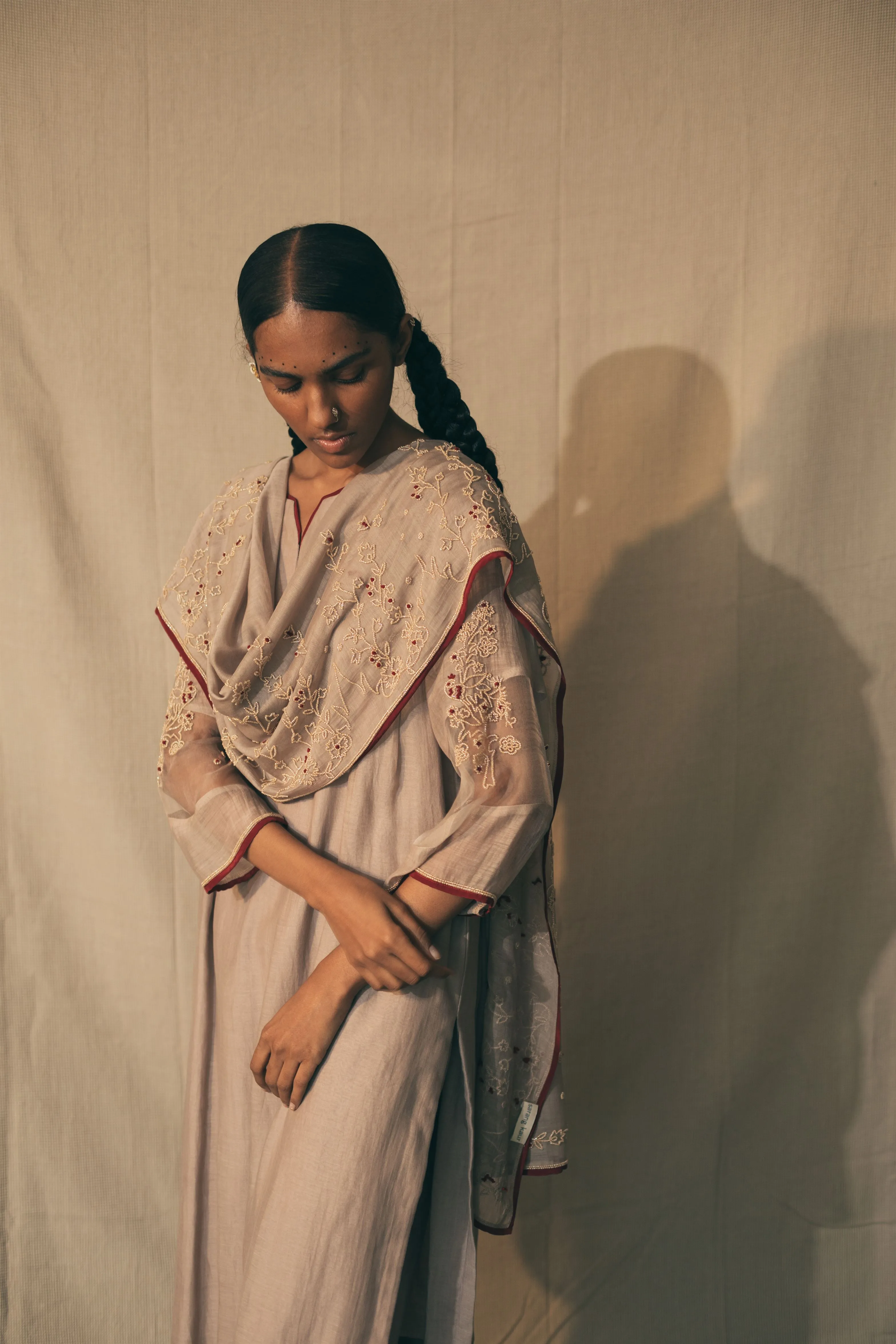 Sarang Kaur Bellwoods Pearls of Beige Dupatta Chanderi silk Ektaar SK01309