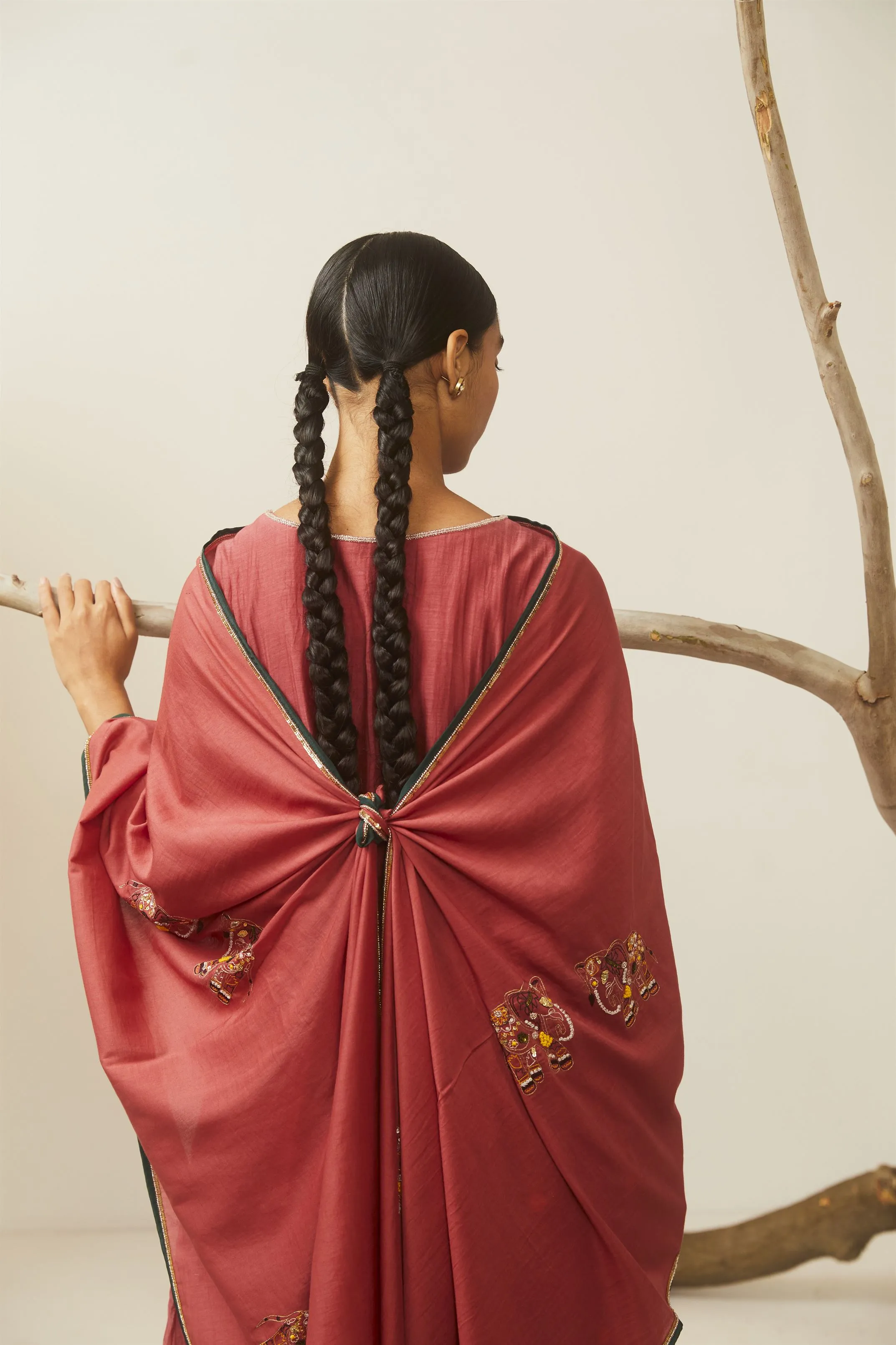 Sarang Kaur Yonge Street Watermelon Hathi Stole Cotton silk Bareeki SK01214
