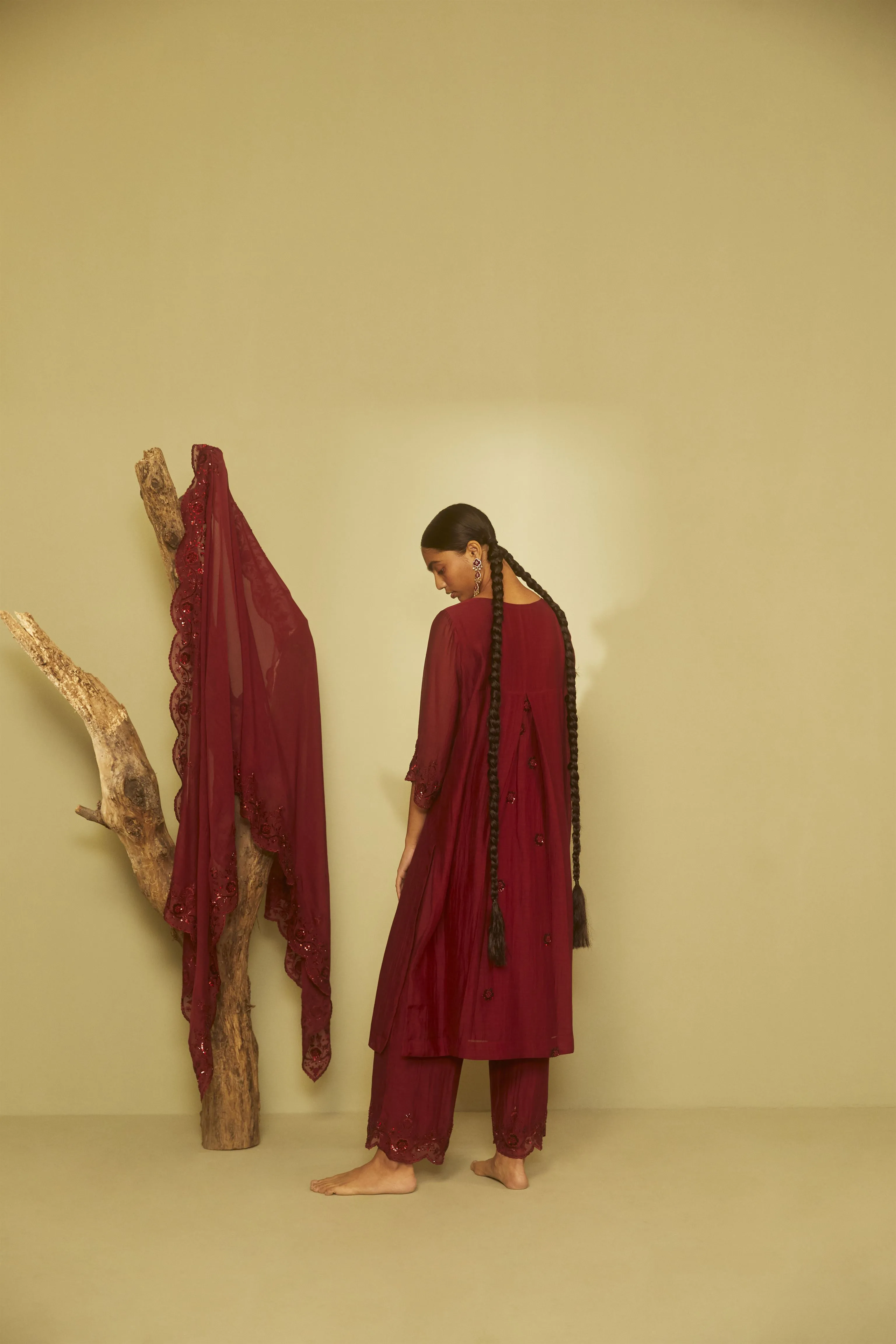 Sarang Kaur York Mills Maroon Sunshine Kurta Set Kurta Chanderi silk Pants Chanderi silk Jhoomar SK01295