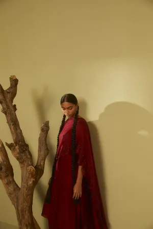 Sarang Kaur York Mills Maroon Sunshine Kurta Set Kurta Chanderi silk Pants Chanderi silk Jhoomar SK01295