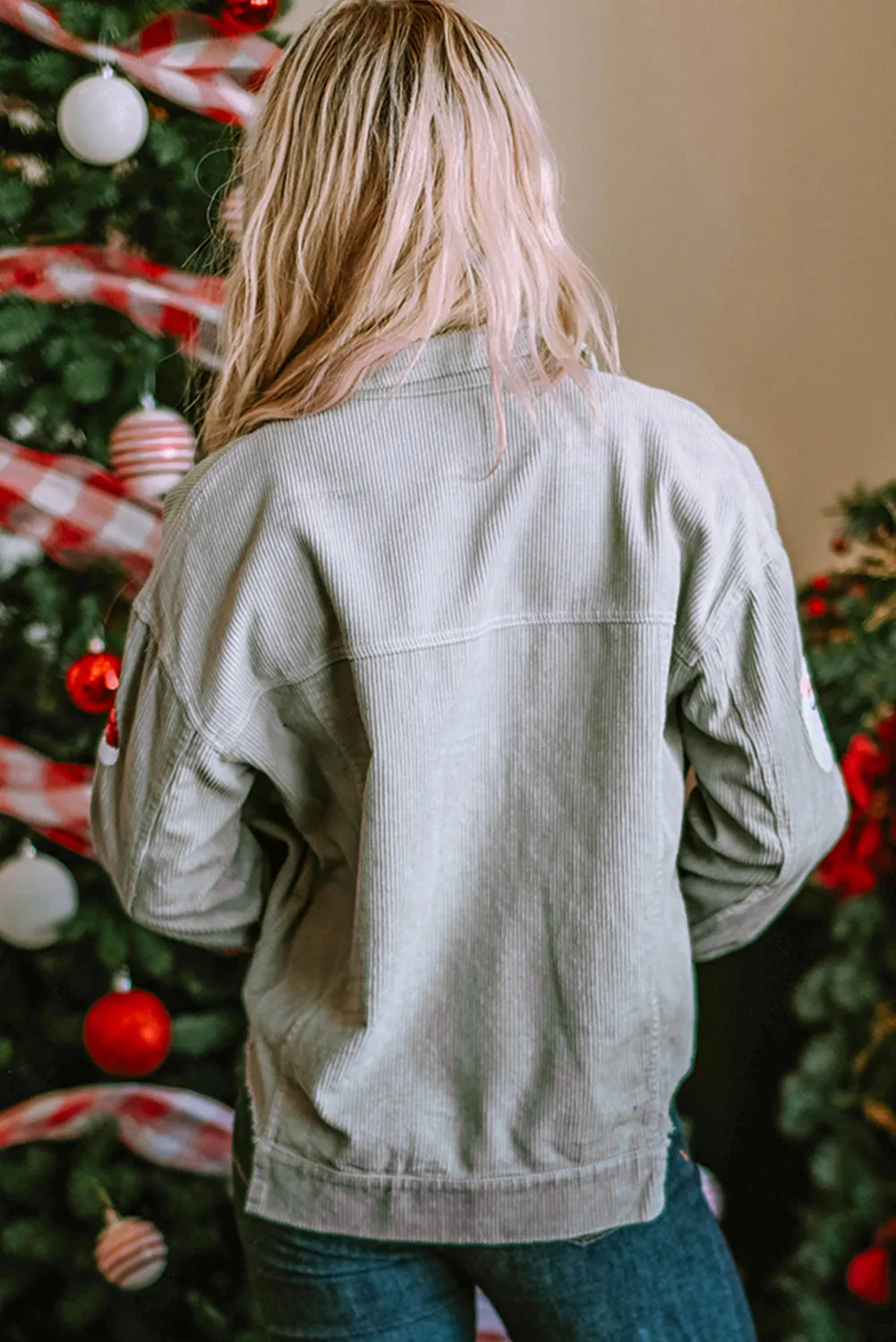 Sequined Santa Claus Flap Corduroy Jacket