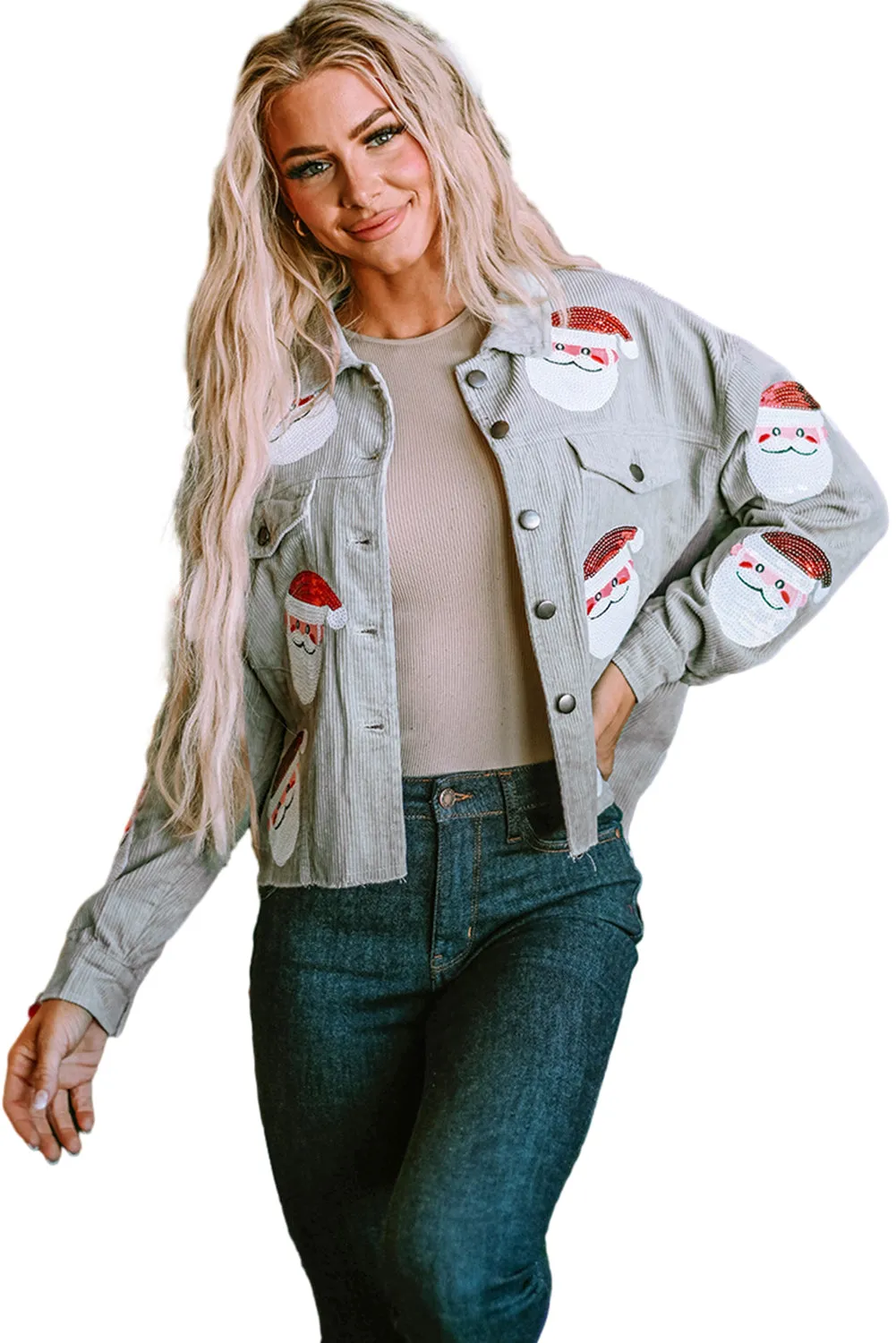 Sequined Santa Claus Flap Corduroy Jacket