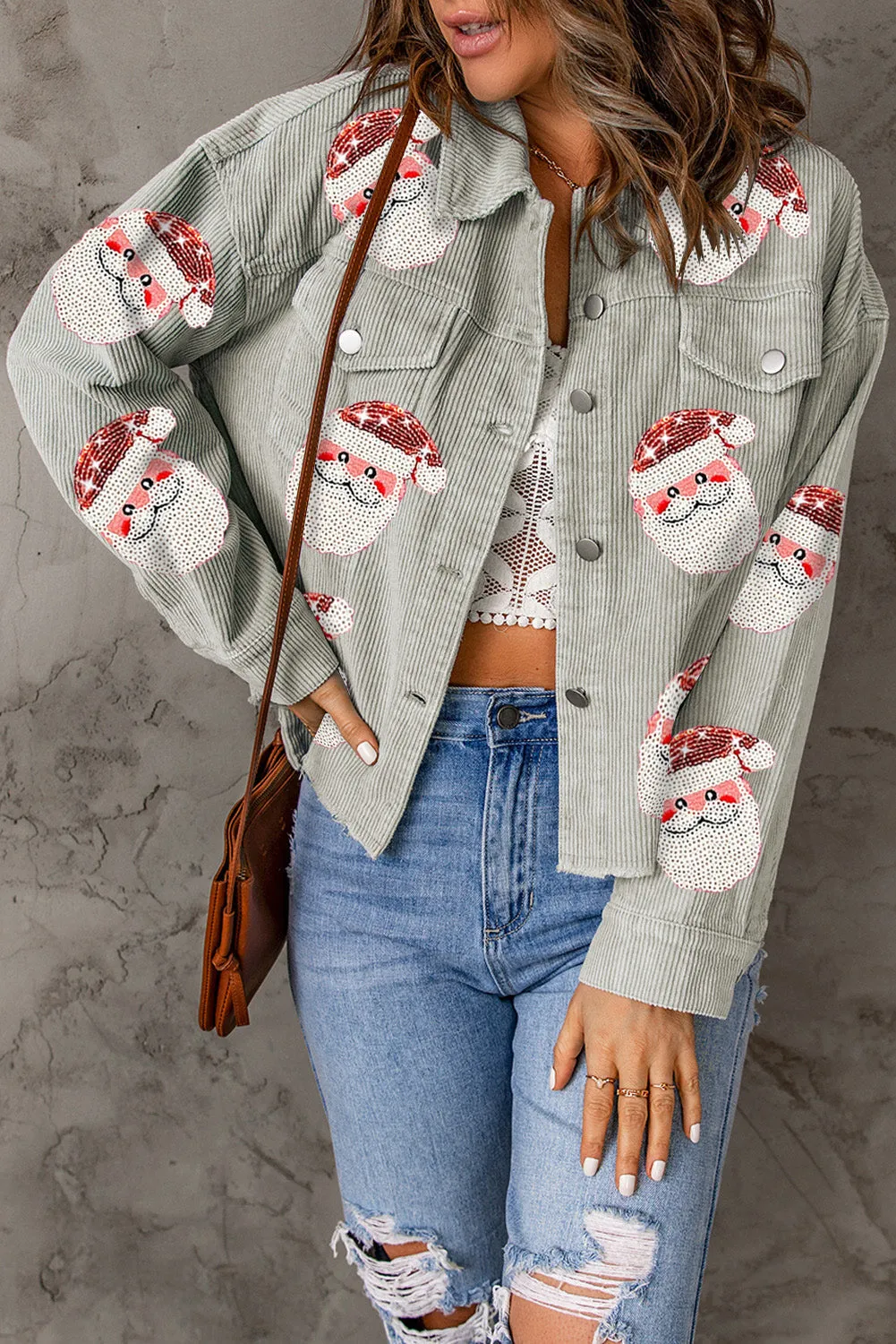 Sequined Santa Claus Flap Corduroy Jacket
