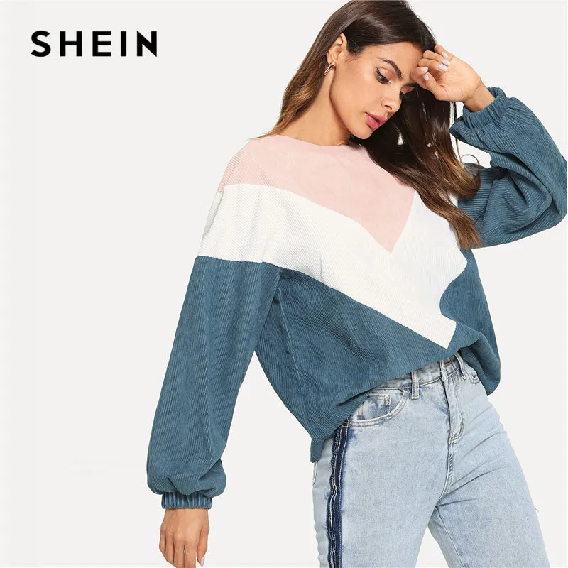 SHEIN Multicolor Cut and Sew Chevron Sweatshirt