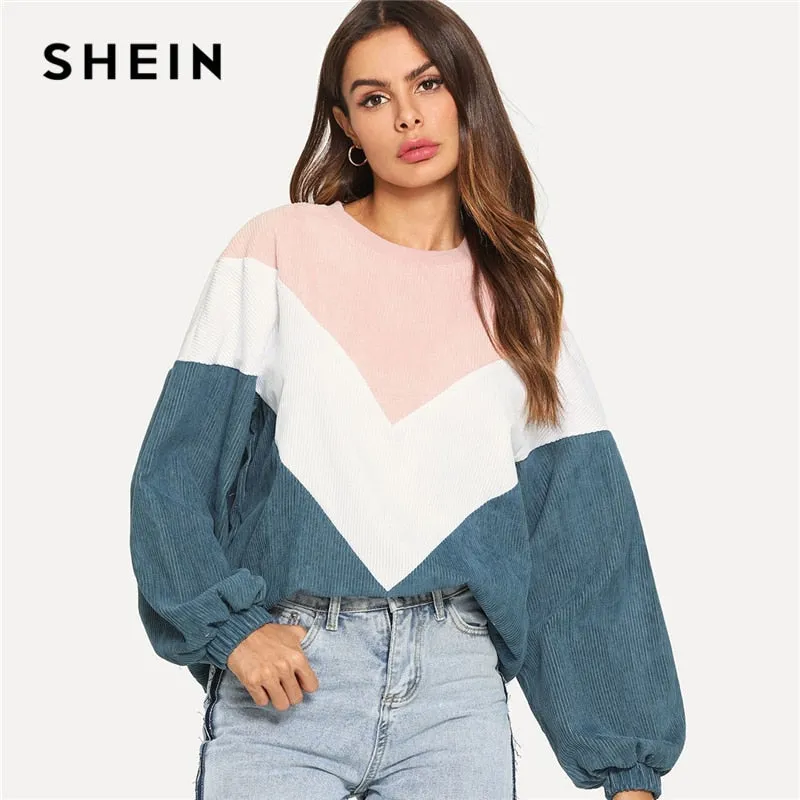 SHEIN Multicolor Cut and Sew Chevron Sweatshirt