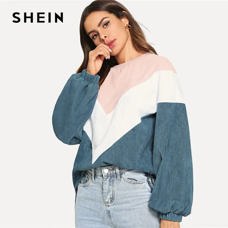 SHEIN Multicolor Cut and Sew Chevron Sweatshirt
