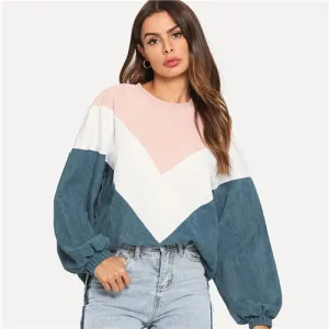 SHEIN Multicolor Cut and Sew Chevron Sweatshirt