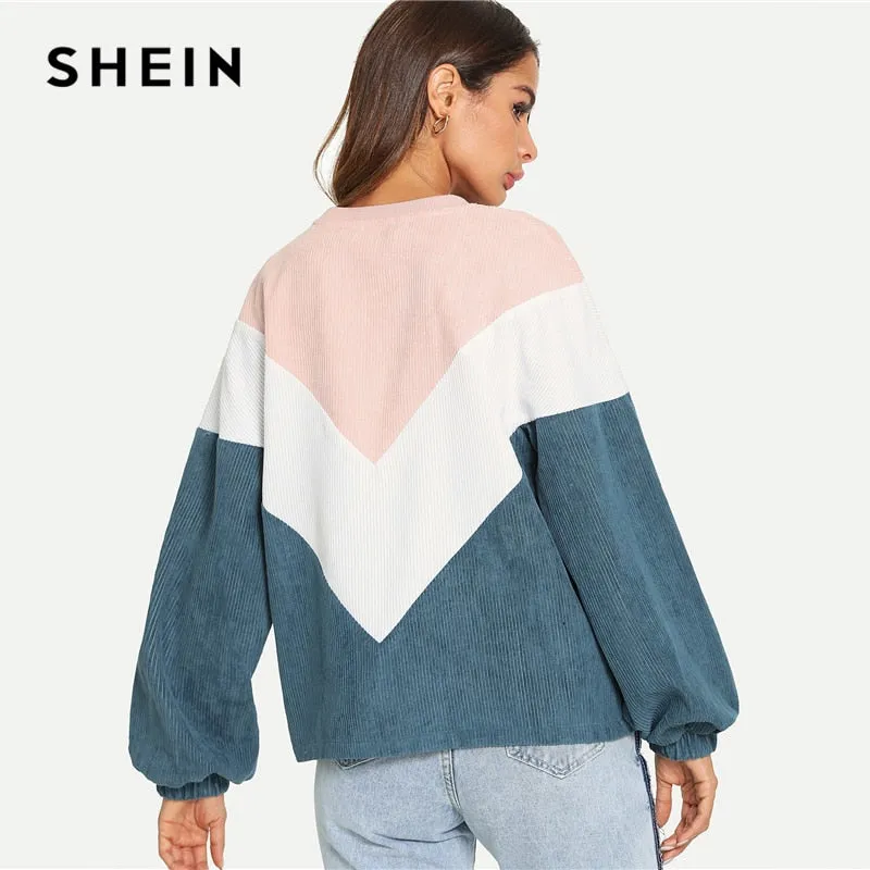 SHEIN Multicolor Cut and Sew Chevron Sweatshirt