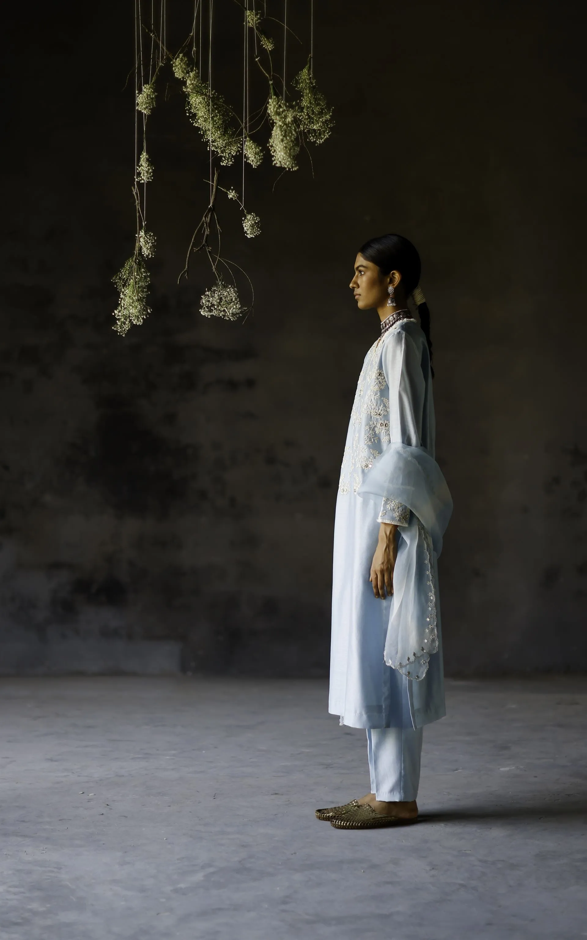 Shikha Mehta Drake Asmani Aneesha Kurta Set Silk Chanderi Blue Paak Ss22-Smha22
