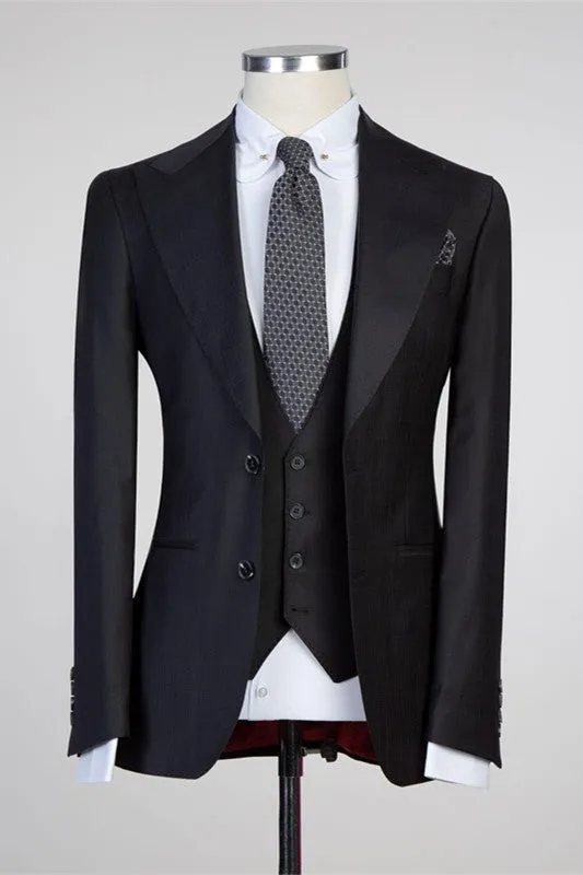 Simple Black Peaked Lapel Fashion Slim Fit Formal Men Suits