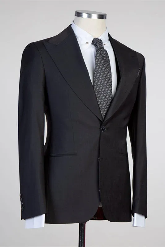 Simple Black Peaked Lapel Fashion Slim Fit Formal Men Suits