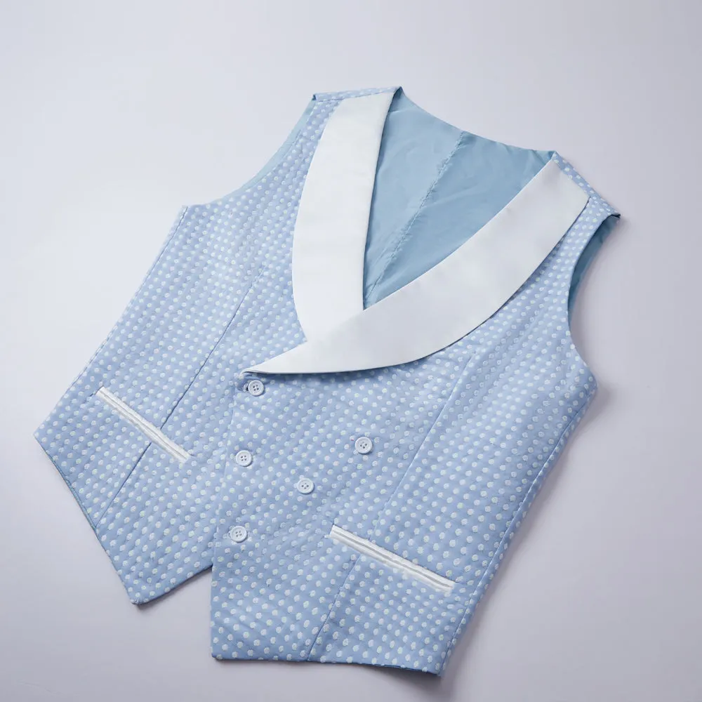 Sky Blue Fashion Dot Wedding Groom Suits with Shawl Lapel