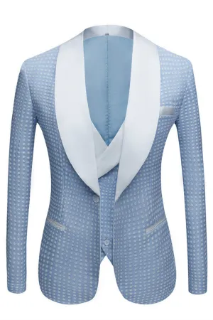 Sky Blue Fashion Dot Wedding Groom Suits with Shawl Lapel