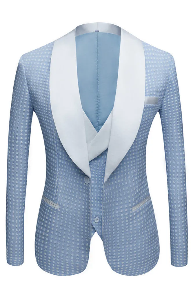 Sky Blue Fashion Dot Wedding Groom Suits with Shawl Lapel