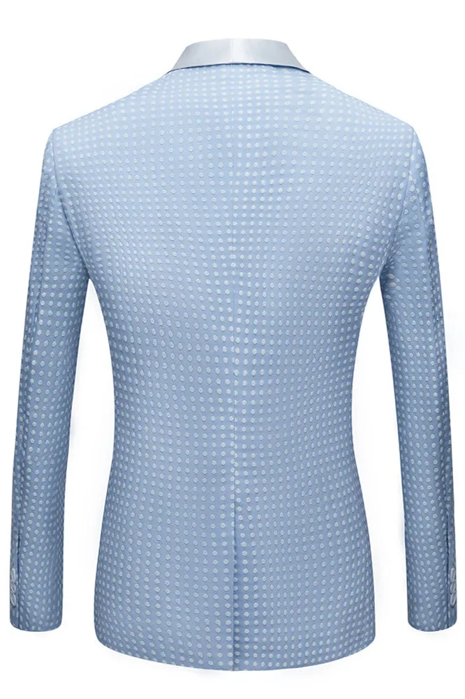 Sky Blue Fashion Dot Wedding Groom Suits with Shawl Lapel