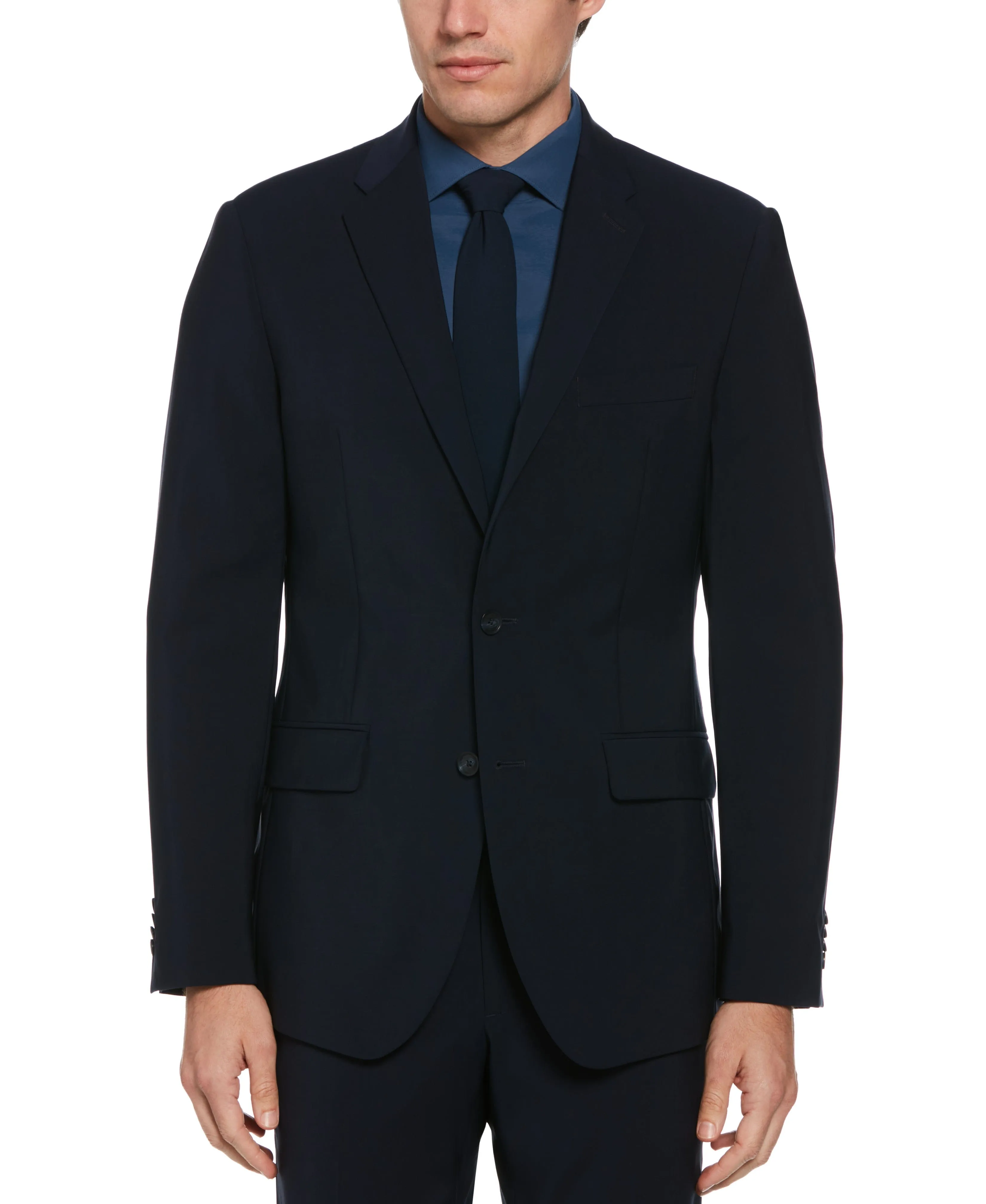 Slim Fit Textured Wool Deep Navy Suit