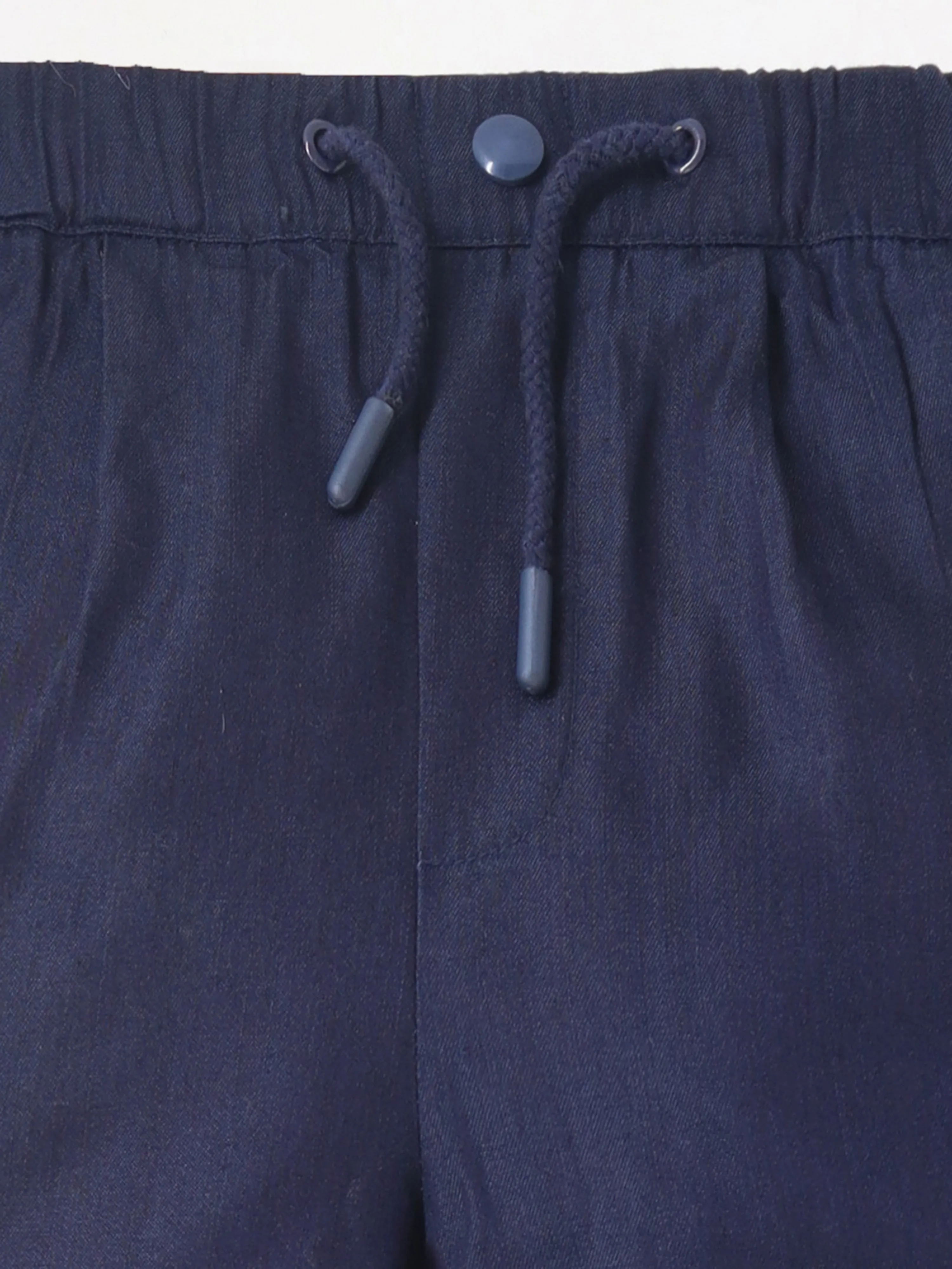 Smart Casual Navy Blue Cotton Elasticated Baggy Trouser For Boys