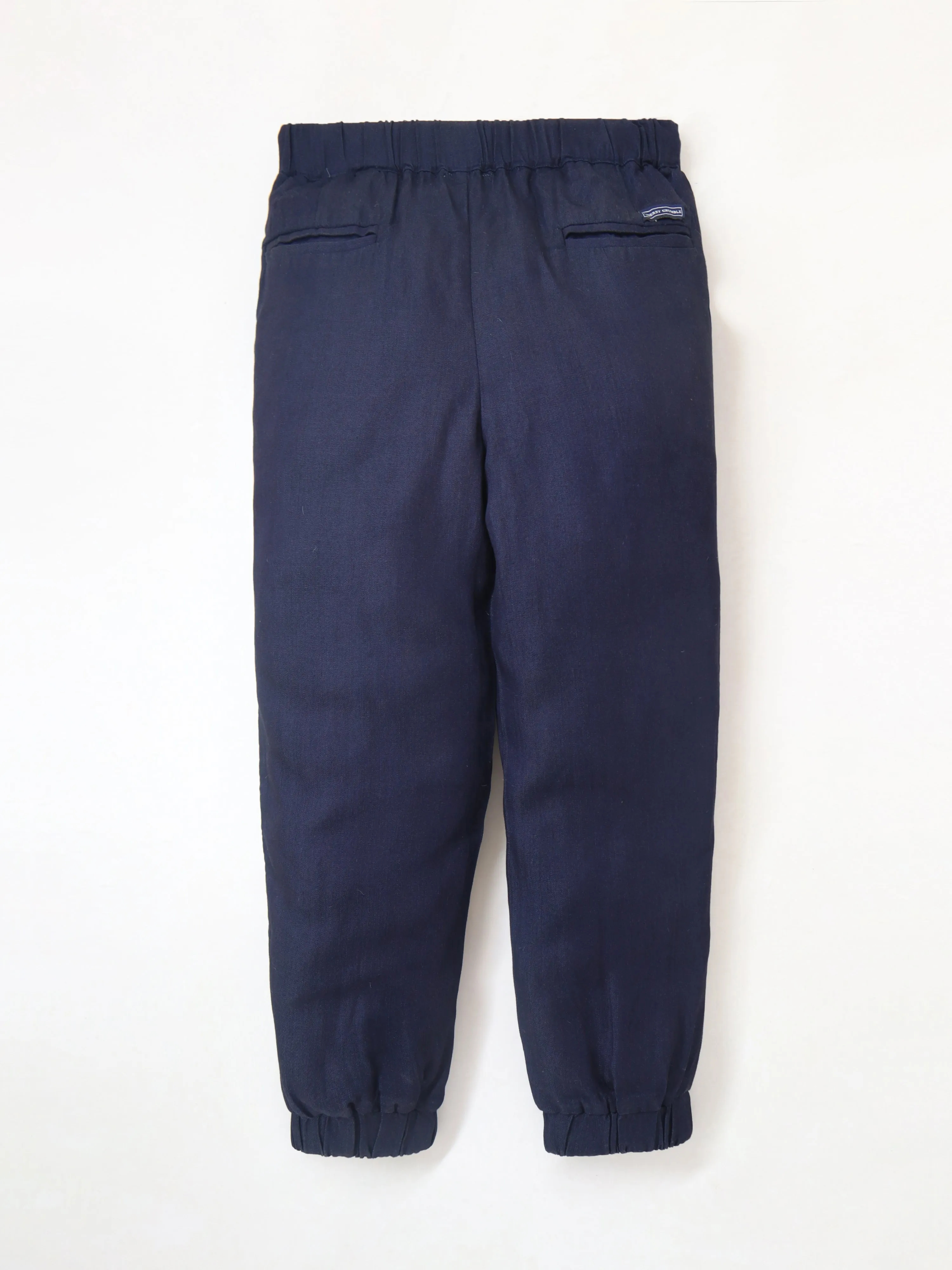 Smart Casual Navy Blue Cotton Elasticated Baggy Trouser For Boys