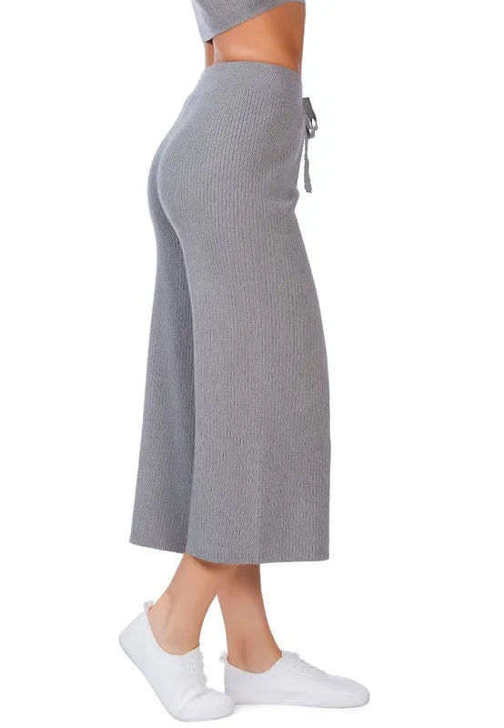 Solid Casual Drawstring Cropped Pants