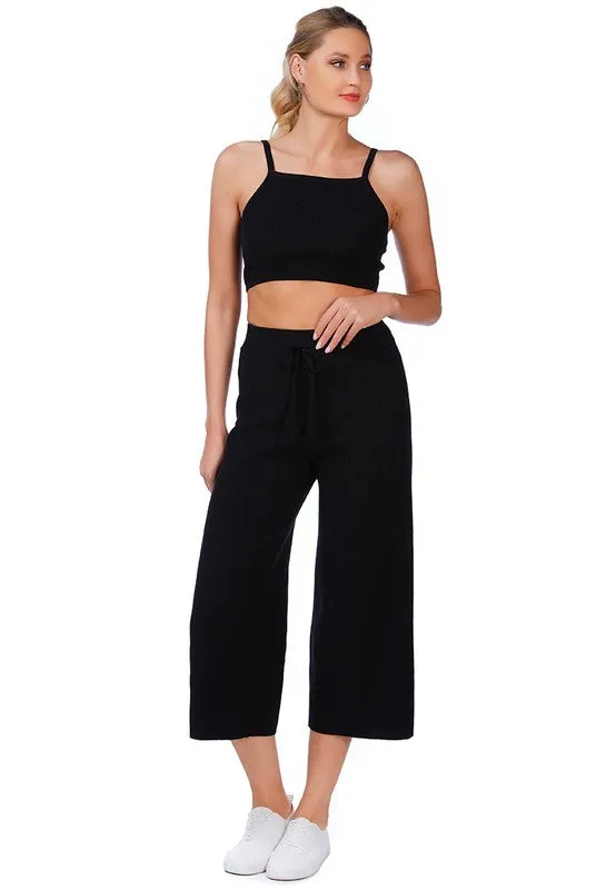 Solid Casual Drawstring Cropped Pants