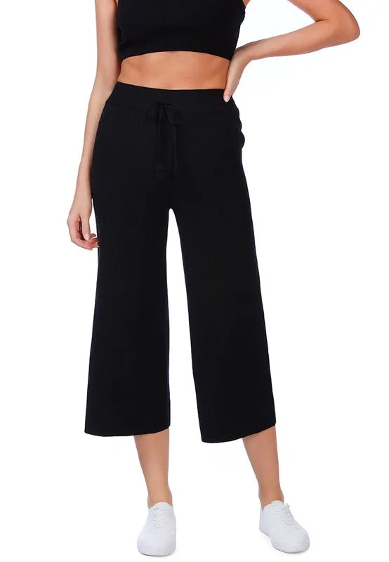 Solid Casual Drawstring Cropped Pants