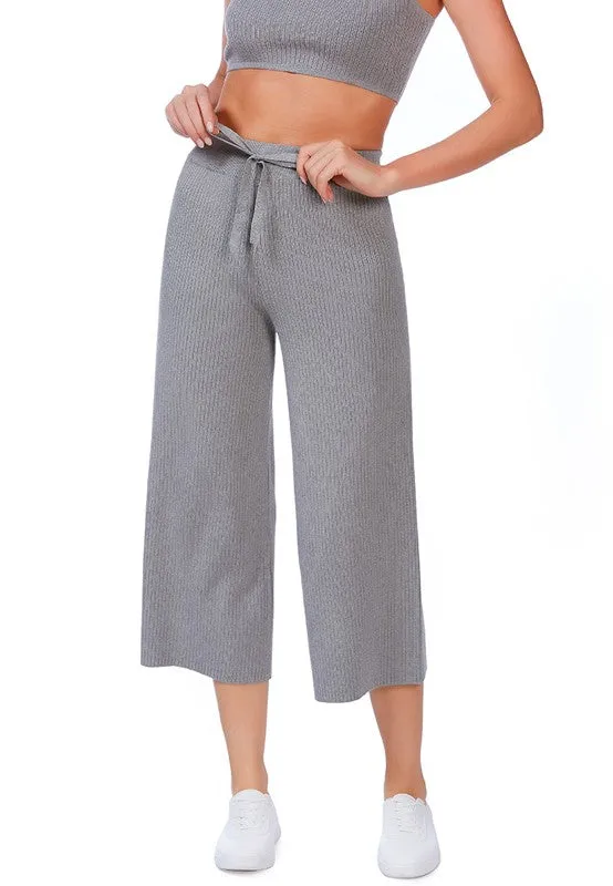 Solid Casual Drawstring Cropped Pants