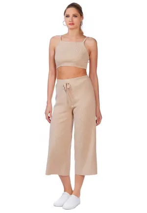 Solid Casual Drawstring Cropped Pants