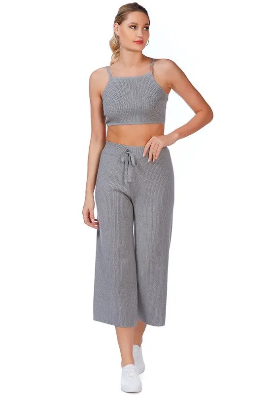Solid Casual Drawstring Cropped Pants