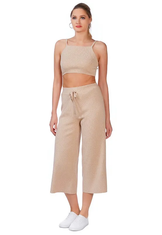 Solid Casual Drawstring Cropped Pants