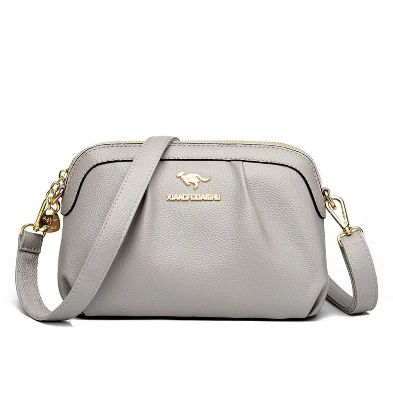 Solid Color Handbag Multifunctional High Quality Leather