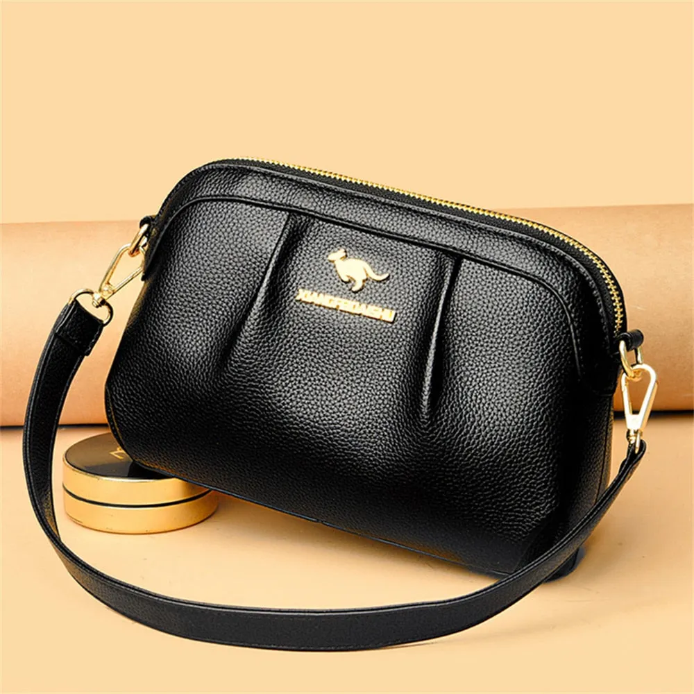 Solid Color Handbag Multifunctional High Quality Leather