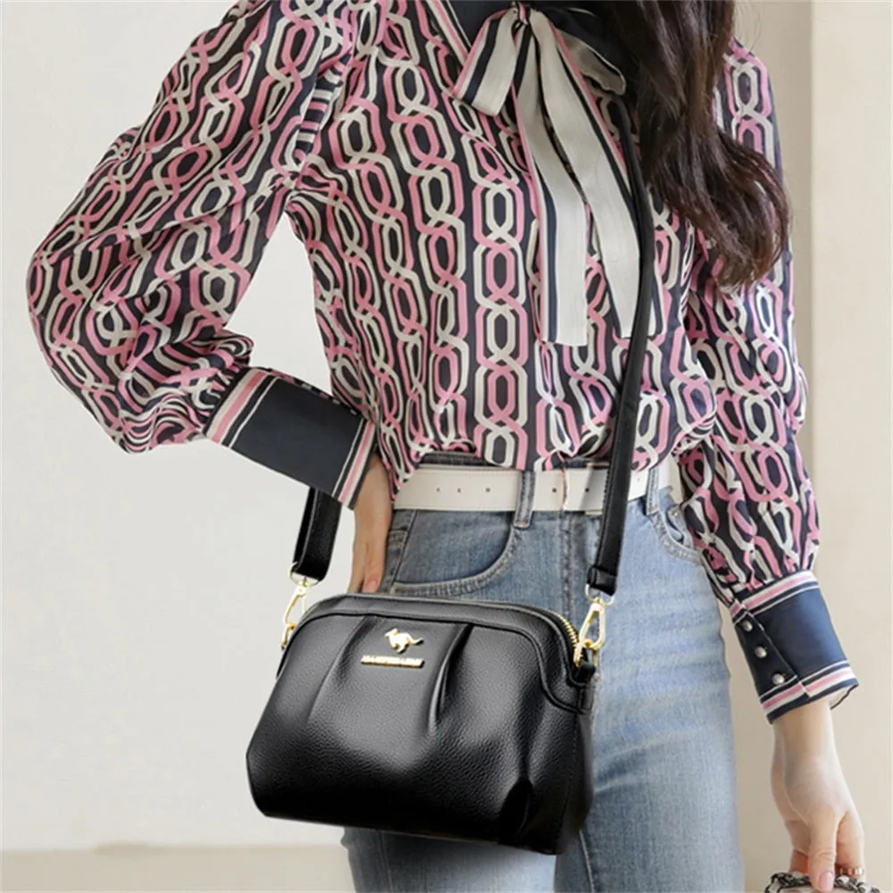Solid Color Handbag Multifunctional High Quality Leather